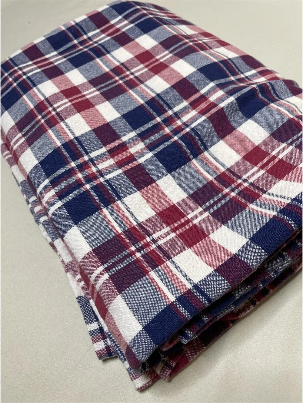 4th Of July Cotton Blend Red, White, & Navy Blue Plaid Tablecloth 57”x 96”